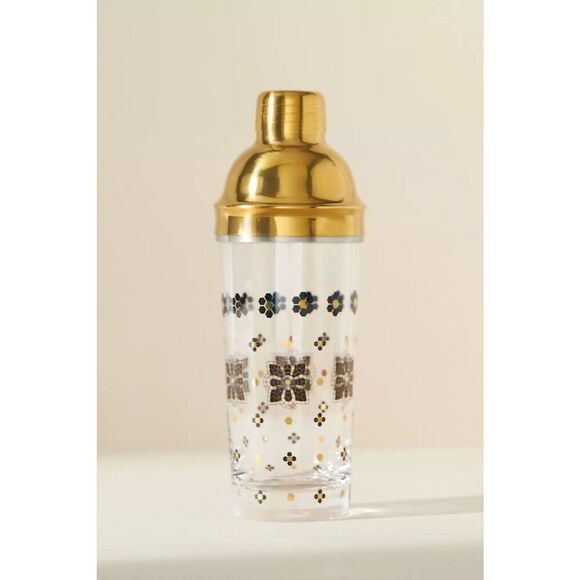 Anthropologie Bistro Tile Glass Cocktail Shaker Mocktail Mixer Maker NEW Barware